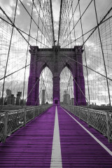 Fotografia czarno-biała z fioletowym akcentem - Most Brookliński w Nowym Yorku