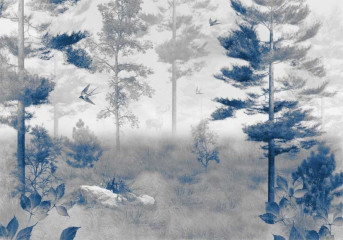 Fototapety  Fototgrafia czarno-biała z niebieskim akcentem - Malowany las