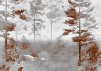 Fototapety  Fototgrafia czarno-biała z rdzawym akcentem - Malowany las