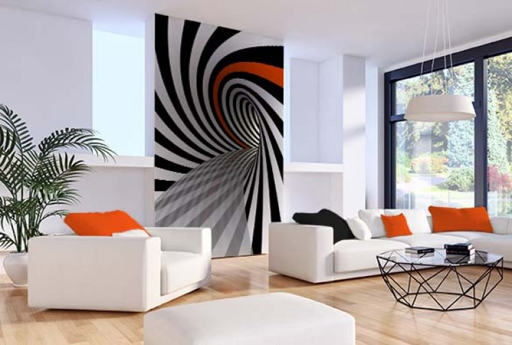 Fototapeta 3d - czarno-biała spirala z pomarańczowym akcentem