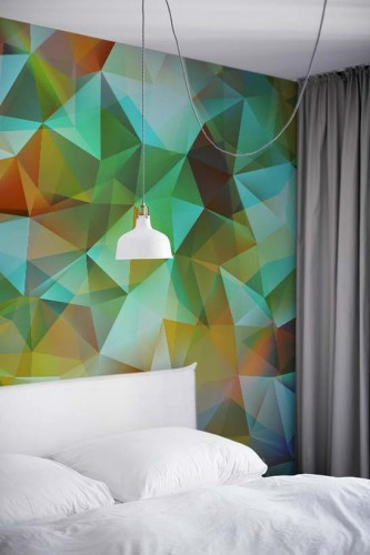 Fototapeta do pokoju hotelowego ze wzorem geometrycznym w modnych kolorach