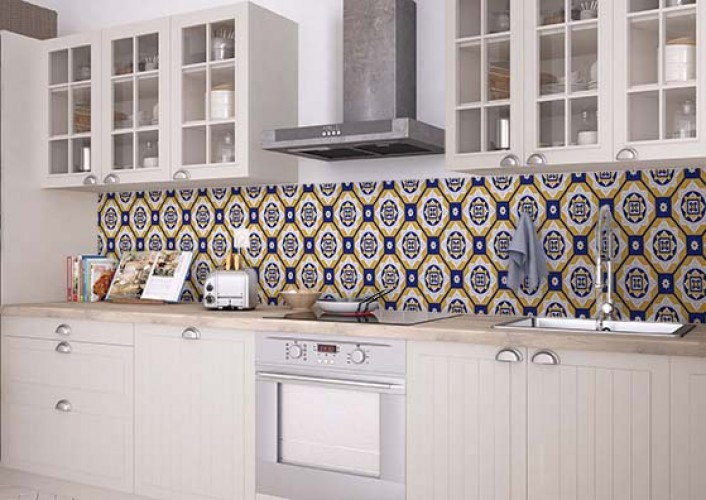 Fototapeta do kuchni z motywem płytek ceramicznych azulejos