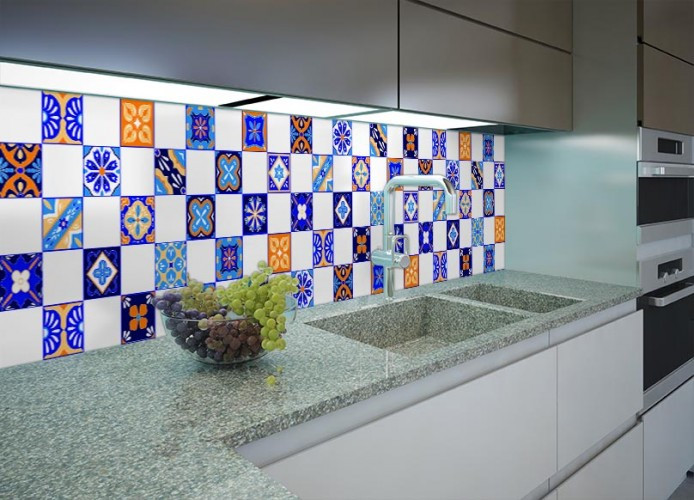 Fototapeta do kuchni - niebiesko - białe płytki azulejos