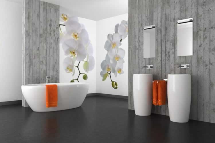 Fototapeta do łazienki z motywem białej orchidei