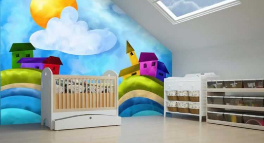 Fototapeta do pokoju dziecka z kolorowymi domkami