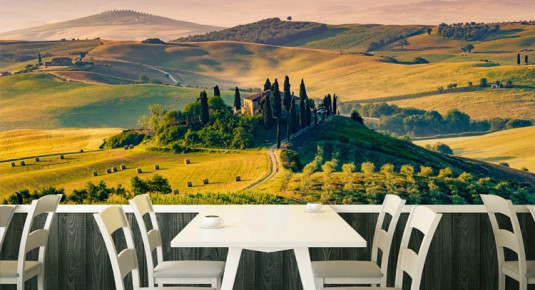Fototapeta do restauracji włoskiej - Panorama pejzażu Toskanii