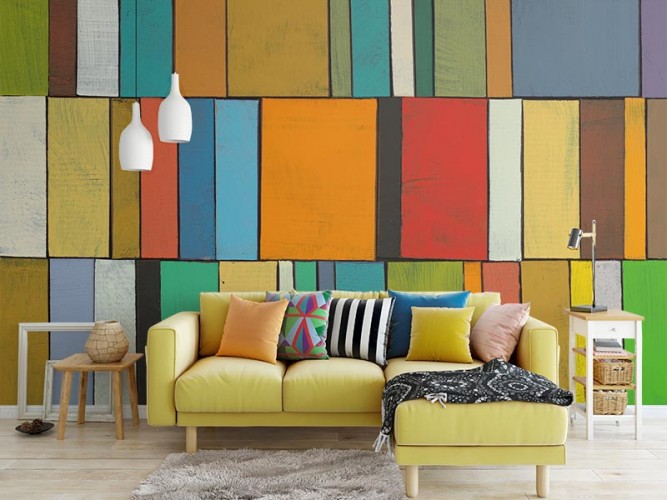 Fototapeta do salonu inspirowana kolorami jesieni - wzór geometryczny, jak malowany