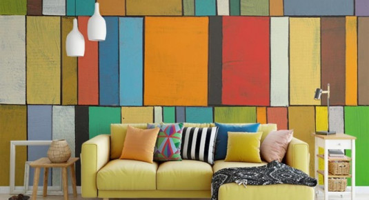 Fototapeta do salonu inspirowana kolorami jesieni - wzór geometryczny, jak malowany