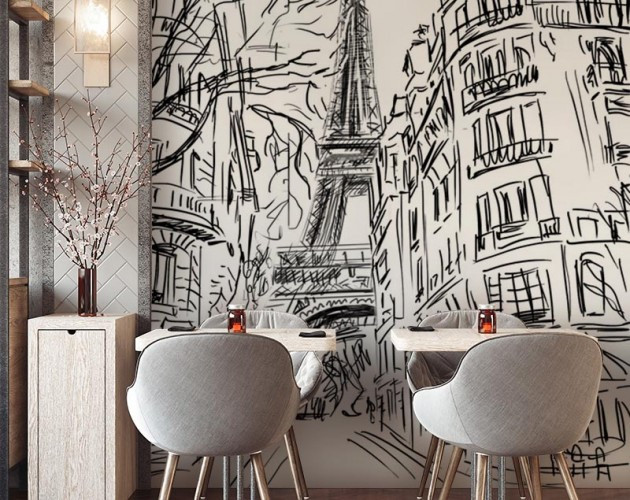 Fototapeta do kawiarni - Rysunek uliczki w Paryżu