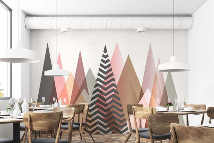 Fototapeta do restauracji z zimowym motywem - Geometryczny las choinek