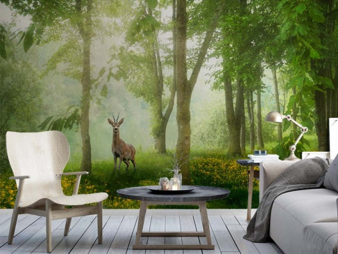 Fototapeta magiczny las w 3d, las i zwierzęta leśne