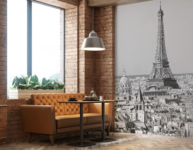 Fototapeta do restauracji francuskiej - Dachy Paryża z Wieżą Eiffla