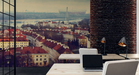 Fototapeta do biura z widokiem na miasto Warszawę