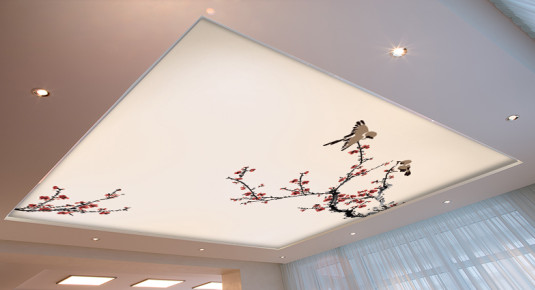 Fototapeta na sufit Gałęzie z kwiatami i ptakami 
