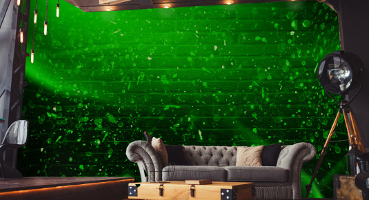 Fototapeta neonowo ziele światła na ceglanym tle