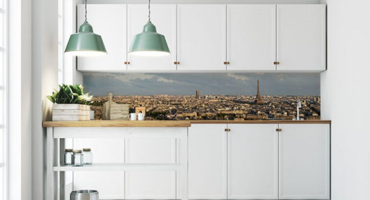 Fototapeta do kuchni między szafkami kuchennymi - Panorama miasta Paryż