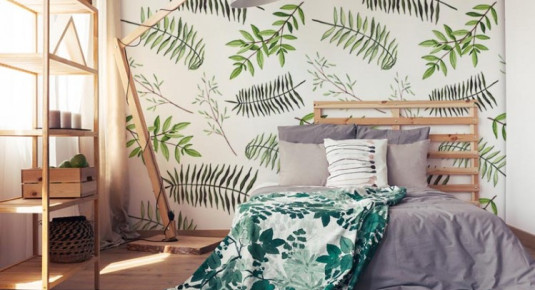 Fototapeta w stylu eko do sypialni - Zielone liście