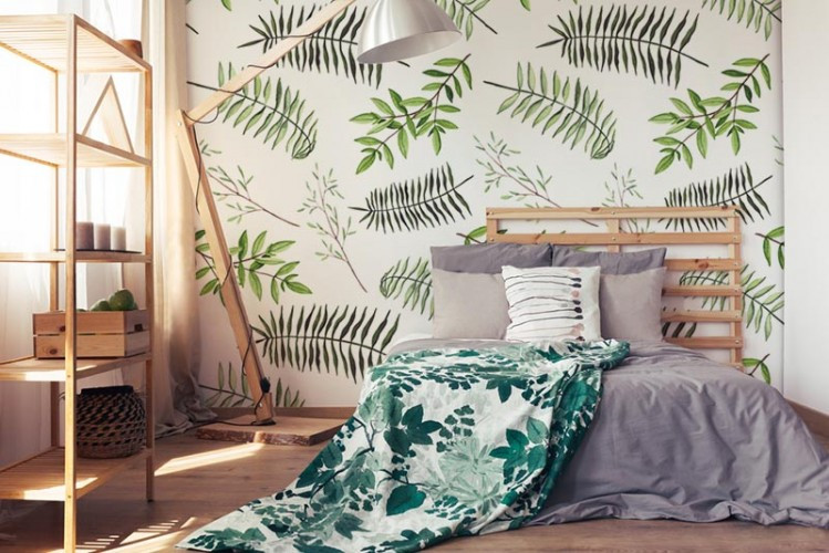 Fototapeta w stylu eko do sypialni - Zielone liście