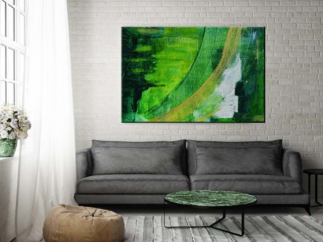 Obraz na płótnie - abstrakcja jak farbą malowana w kolorze zieleni