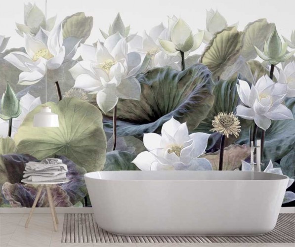 Fototapeta Malowane kwiaty lilie wodne