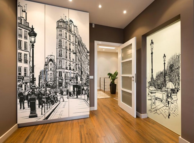 Naklejka na szafę - Rysunek z architekturą Paryża, uliczka