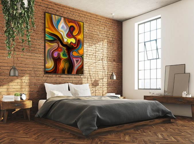 Obraz na płótnie do sypialni - kochankowie, kolorowa abstrakcja