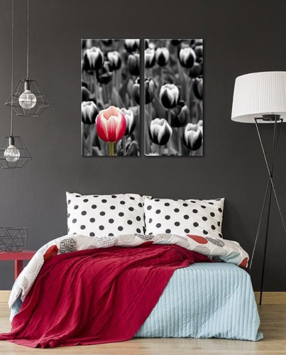 Dyptyk obraz na płótnie - czarno-białe tulipany