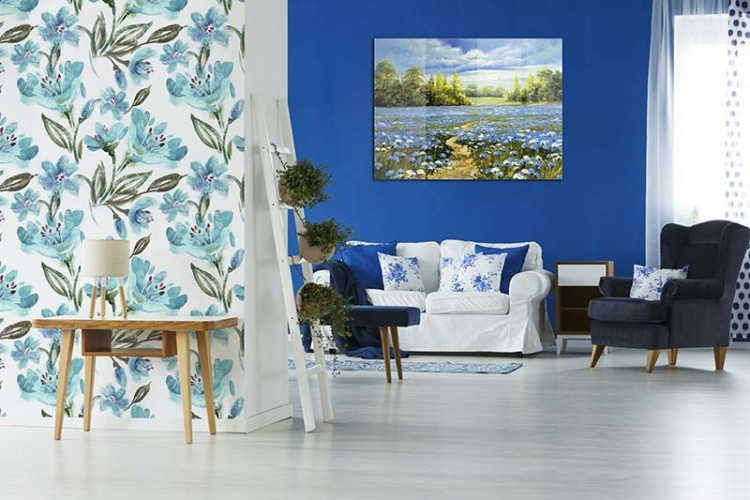 Obraz na plexi do salonu - łąka niebieskich kwiatów