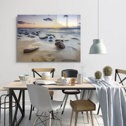 Obraz szklany w stylu marynistycznym - Zachód słońca nad bałtycką plażą