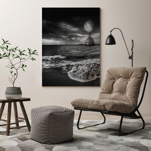 Czarno-biały obraz na szkle - Morski krajobraz z księżycem