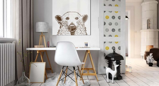 Obraz na szkle z białym niedźwiedziem - styl skandynawski