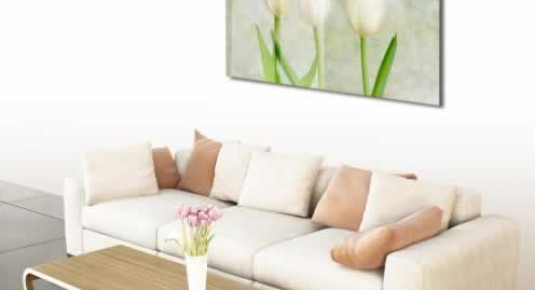 Obraz na szkle z białymi tulipanami