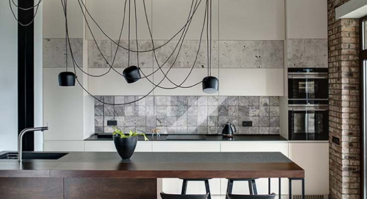 Panel szklany do kuchni w stylu industrialnym z motywem szarych kafelków