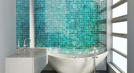 Panel szklany do łazienki w stylu minimalistycznym - turkusowa mozaika