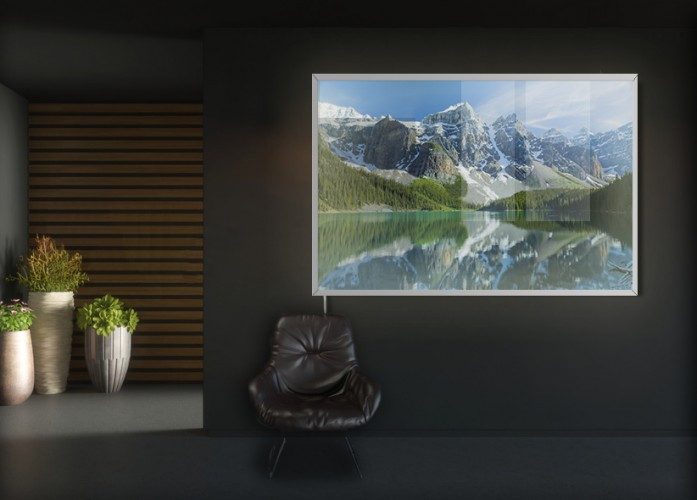 Panel szklany podświetlany LED do biura - Pejzaż z górami