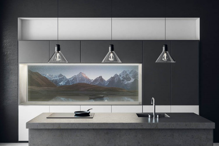 Panel szklany podświetlany LED do kuchni - Nocny krajobraz, góry i  jezioro