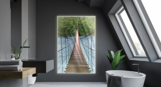 Panel szklany podświetlany LED - most nad rzeką, optyczne powiększenie