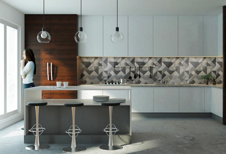 Panel szklany do kuchni - szara abstrakcja geometryczna