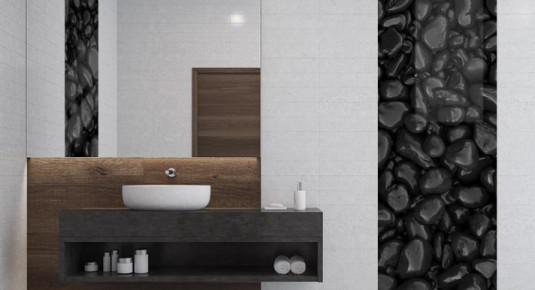 Panel szklany do łazienki - kamienie, efekt czarno-biały