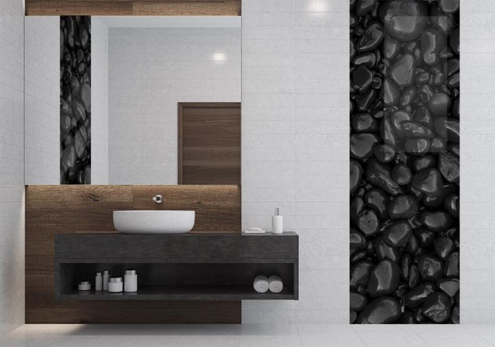 Panel szklany do łazienki - kamienie, efekt czarno-biały