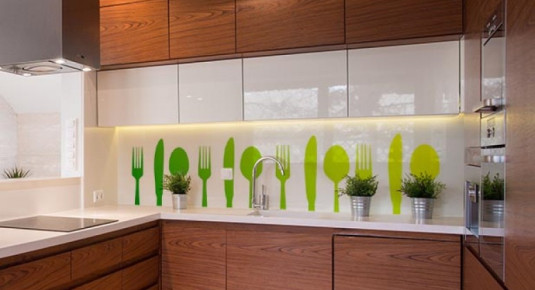 Panel szklany do kuchni - sztućce