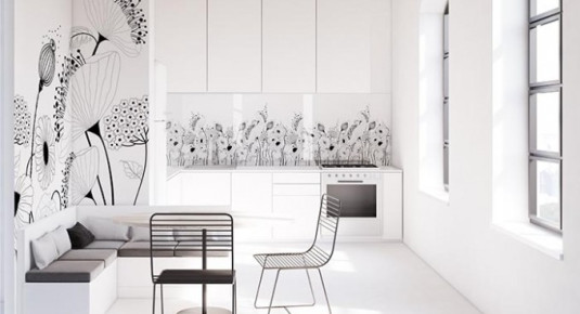 Panel szklany do kuchni w stylu minimalistycznym - łąka