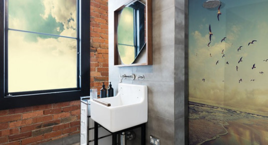 Panel szklany do łazienki - Krajobraz morski z mewami, styl vintage, retro