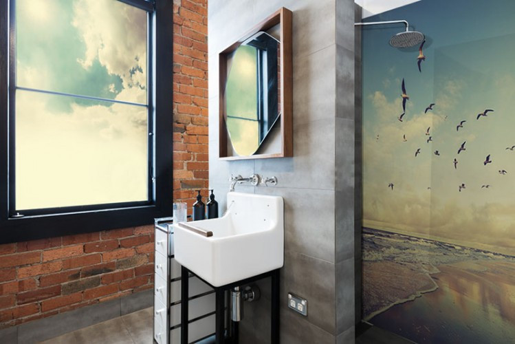 Panel szklany do łazienki - Krajobraz morski z mewami, styl vintage, retro