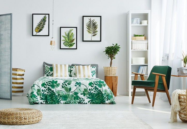 Plakat z motywem botanicznym do sypialni - Bukiet z lisci tropikalny