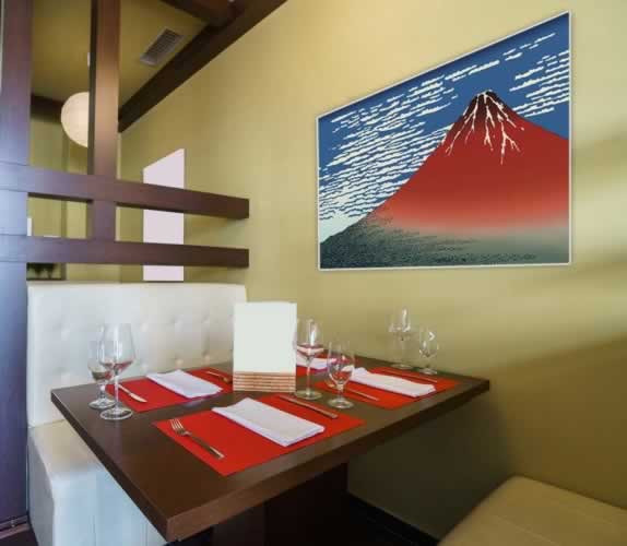 Plakat do sushi baru z motywem góry Fuji