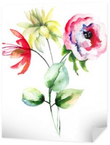 Stylizowane kwiaty akwarela ilustracja