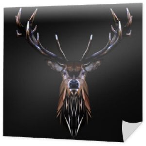 Low poly triangular deer head with horns on dark background, vector illustration EPS 10 isolated.  Polygonal style trendy modern logo design. Suitable for printing on a t-shirt.