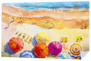 Malowanie akwarela seascape kolorowy kochanków, rodzinne wakacje.
