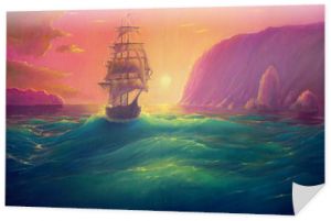 Obraz olejny na płótnie, tło pejzażu morskiego ze statkiem, naczynie w rysunku oceanu, jego sztuka ręcznie narysowana olejem